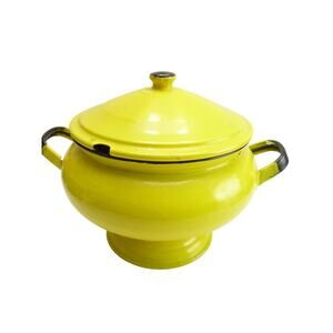 Vintage Yellow Metal Enamel Soup Tureen